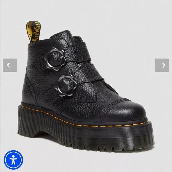 Black Leather Platform Boots with Buckle Details - Picture 3 of 3